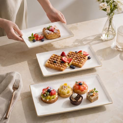 Kassel Ceramic Serving Platter Set | 14”/12”/10” Rectangular Serving Trays for Entertaining at Parties and Weddings | Oven Safe Large Serving Trays for Tacos, Steak, and Cake - size: Small Rectangular 16”/14”/12”