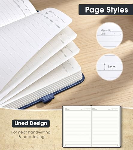 Lined Journal Notebook, A5 Hardcover Leather Journals for Writing, 160 Numbered Pages, 5.7'' x 8.3'' Journaling Notebooks for Men Women, Thick Paper College Ruled Journal for Work Office School, Navy - color: Navy, size: Lined