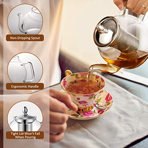 HIWARE 1000ml Glass Teapot with Removable Infuser, Stovetop Safe Tea Kettle, Blooming and Loose Leaf Tea Maker Set - size: 33 oz
