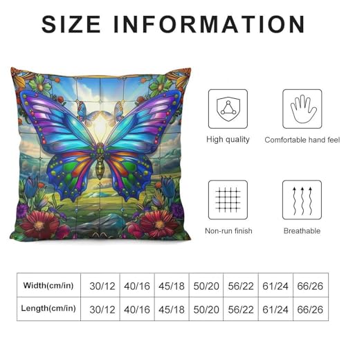 Butterfly Stained Glass Pillow Covers Colorful Flower Butterfly Floral Vintage Home Decor Sofa Bedroom Cushion Outdoor Indoor Decorations 16 "x16 - color: Butterfly-2, size: 16" x 16" (Pack of 2)