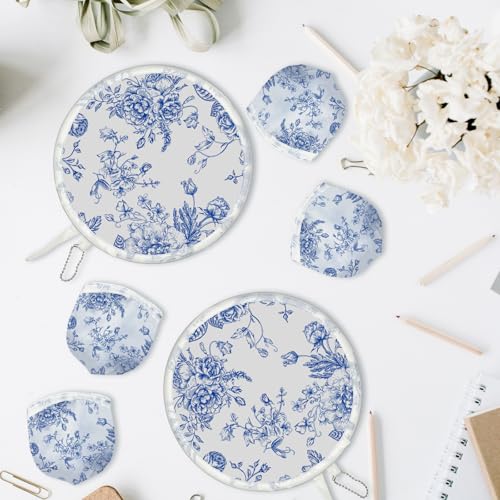 4 Styles Flower Round Foldable Hand Fan Japanese Foldable Fan Style Handheld Compact Cooling Fans,Round Folding Fan for Outdoor Games,Xmas Decoration,Festival,Party Favors,Travel,Events - color: Blue flowers