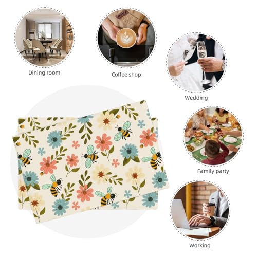 Pink and Blue Flower Bee Placemats Set of 4 12x18 Inch - color: Colorful, size: Set of 4