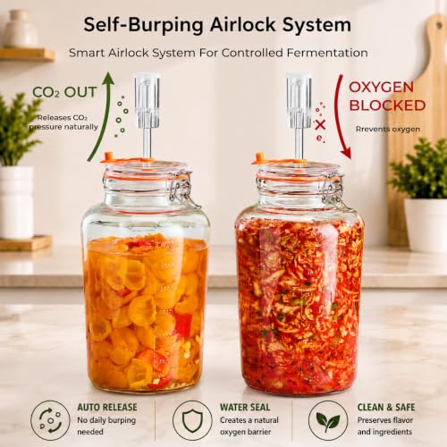 1 Gallon Fermentation Jars with Airlocks & Glass Weights, 2-Pack