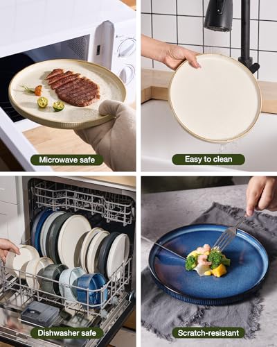 Famiware Star Stoneware Dinnerware Sets for 8, Rimmed Plates and Bowls Set - color: White