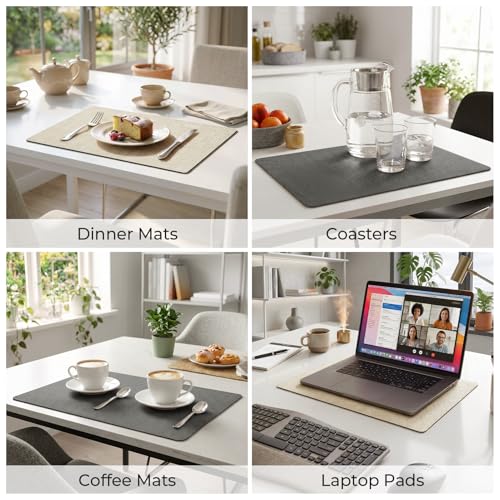 Romanstile Vinyl Placemats Set of 6, Reversible Faux Leather Wipeable Table Mats - color: Grey-beige, size: PCS6