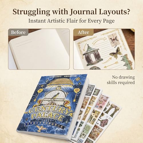 Aesthetic Sticker Book, 30 Sheets Matte & Tactile Finish - Vintage Journaling Scrapbooking Supplies - Premium Die-Cut Stickers for Adults, Crafts, Journaling, Scrapbooking, Planners & DIY Projects - color: Blue Extravagance