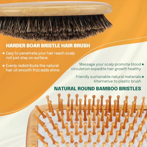 Sofmild Hair Brush Set with Bamboo Detangling Brush and Boar Bristle Brush - color: Black White