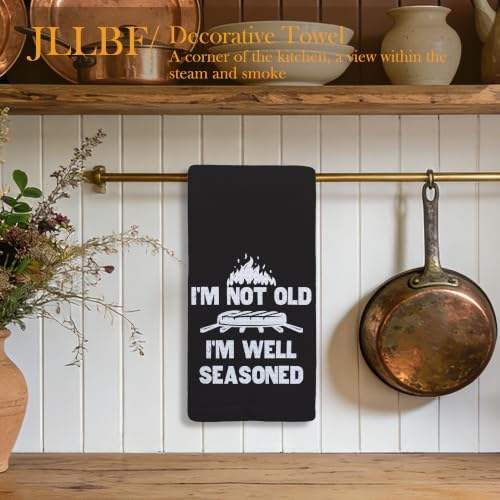 Funny BBQ Grilling Kitchen Hand Towels 16x24 Inch, Father's Day Grilling Gifts, Grill Lovers Gifts, I'm Not Old I'm Well Seasoned Decorative Hand Towels for Kitchen - color: Seasoned