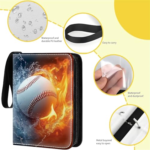 Card Binder 400 Pockets, 50 Sleeves Large Binder Trading Cards Holder 4 Pocket, Storage Organizer, Album Folder Case Protector Collector Gift Baseball Flame Water - color: Baseball Flame Water, size: 4 Pocket