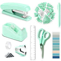 Dimonluce Green Office Supplies, Teal Desk Accessories Accessories with Tape Dispenser, Stapler, Staple Remover, 1000 Staples, Tape, Clips Set, Ruler, Scissor, Pen - color: Green