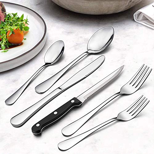 LIANYU 72Pcs Silverware Set with Steak Knives, Flatware Cutlery Set for 12 - color: Silver