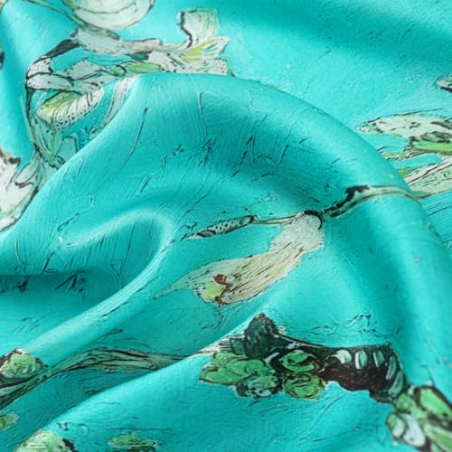 JWSilk Long Charmeuse Silk Scarf Classic Art Print - color: Almond Blossoms By Van Gogh