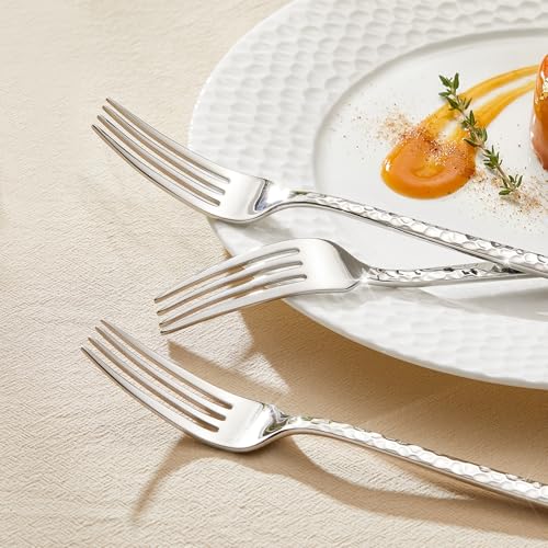KINGSTONE 4-Piece Hammered Salad Forks Set, 7.25" 18/10 Stainless Steel - size: 4-Piece
