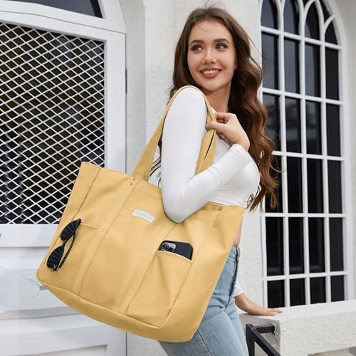 HOMESPON Large Canvas Tote Bag, Magnetic Work Laptop Pack for Women - color: Yellow