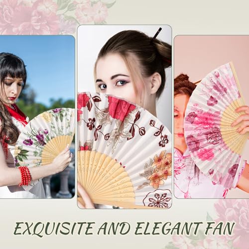 Zonon 4 Pack Hand Held Folding Fans for Women Silk,Spring Flowers - style: Spring Flowers