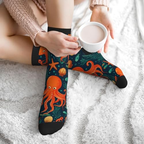 Crew Athletic Socks Funny Crazy Casual Sports Novelty Dress Socks for Women Men Running Hiking - color: Ocean Octopus