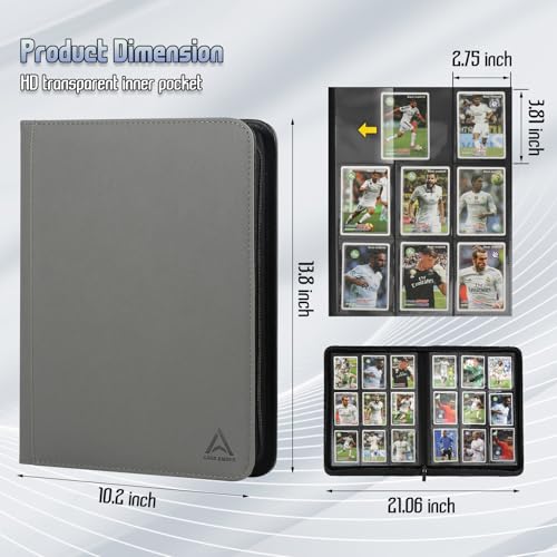 9 Pocket Card Binder - 540 Capacity with Zip Closure Premium, Double-Sided,Sturdy & Sleek PU Leather Protector for MTG, TCG, Sport & Collectible Cards (Grey) - color: Grey