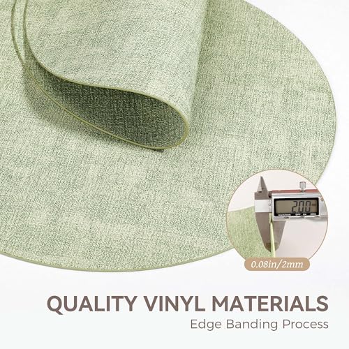 13" Round Placemats Set of 6, Reversible Faux Leather Wipeable Table Mats - color: Light Green