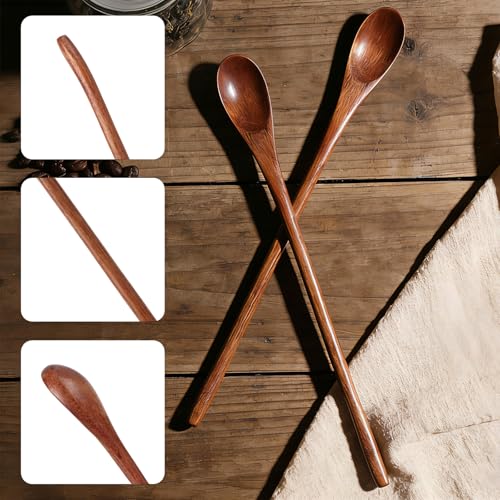 2pcs Long Wooden Spoon, 9.25in/23.5cm Long Handle Wood Honey Spoon