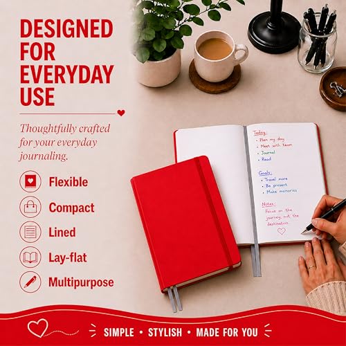 Eccolo Cool Jazz Hardbound Writing Journal, 192-Page Lined Paper, Lay-Flat - color: Red, size: Medium - (6-x-8.5 Inches)