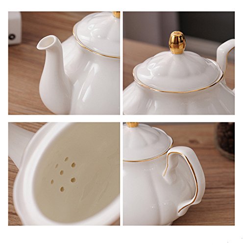 fanquare 15 Pieces Simple White English Ceramic Tea Sets,Tea Pot,Bone China Cups Without Metal Holder,Matching Spoons,Afternoon Tea Set Service Coffee Set - color: White