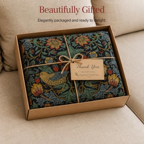 William Morris Strawberry Thief B Blue Tapestry Throw Pillow Cover 18 x 18 - color: Blue Strawberry