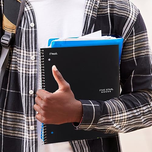 Five Star Spiral Notebook + Study App, 5 Subject, College Ruled Paper, Fights Ink Bleed, Water Resistant Cover, 8-1/2" x 11", 200 Sheets, Black (72081) (Pack of 2) - color: Black, size: 1 Count (Pack of 2)