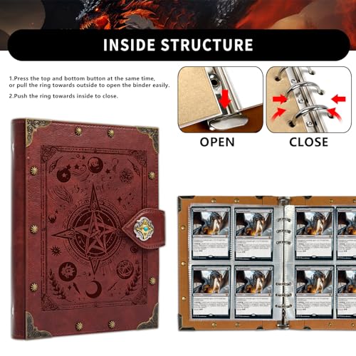 DUROTAN Trading Card Binder,Premium 4 Pocket Double Sided - color: 8-Fantasy-Red