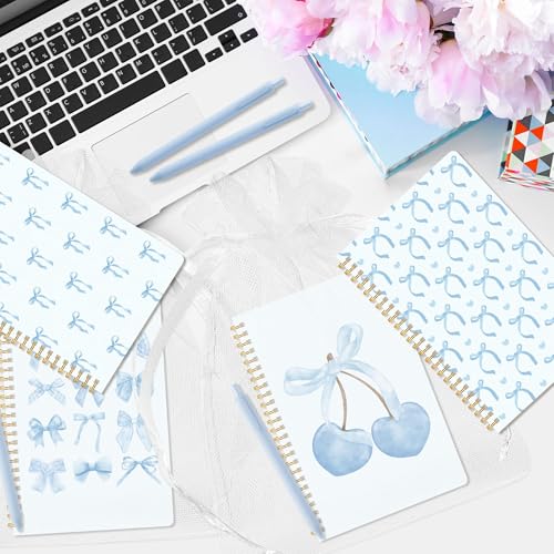 CNhoqc Blue Coquette Journal Notebooks, 4 Sets A5 Ballpoint Pen Organza Bag - color: 4-Set Blue Bow
