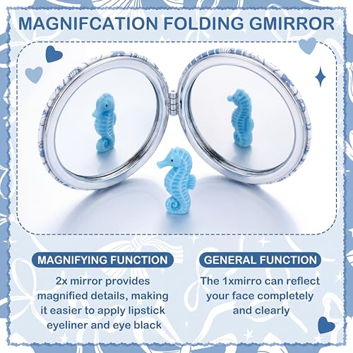 Weysat 9 Pcs Blue Seashell Compact Mirrors Bulk, Double Sided 1x/2x Magnify - color: Blue, size: Seashell Bow