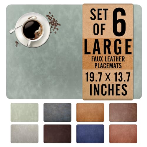 UnivoColors Washed Cowhide Pattern Faux Leather Big Size Placemats Set of 6, Waterproof Easy to Clean Anti-Slip PU Table Mats for Party Decoration19.7″×13.6″,Light Green Retro Cowhide Pattern - color: Light Green