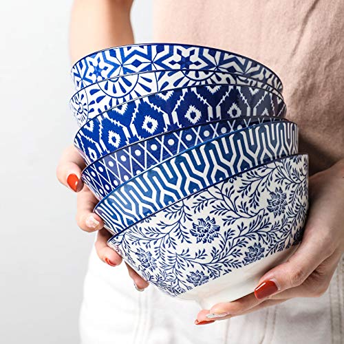 Selamica Ceramic 20 Oz Cereal Bowls Set of 6, 6 inch Soup Bowls - color: Vintage Blue, size: 6 inches