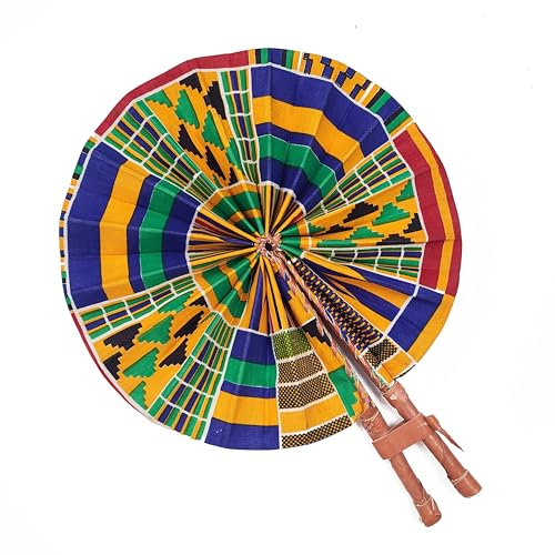 Kente African Print Foldable Hand Fan - color: Afiokuma