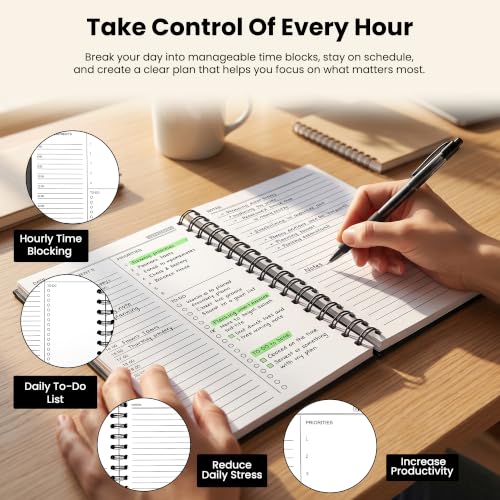 Nextnoid A5 Undated Daily Planner with Hourly Schedule, Hardcover, Beige - color: c-Beige, style: d-Daily Undated