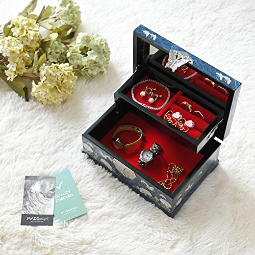 MADDesign Mother of Pearl Jewelry Box Multilevel Peacock Design - color: Blue