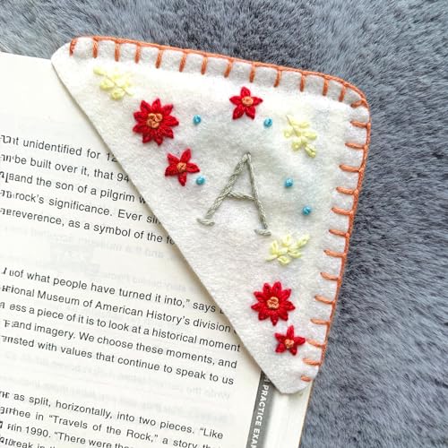 Personalized Hand Embroidered Corner Bookmark, Bookmarks for Women, Personalized Bookmark for Books, Cute Flower Book Mark, Hand Stitch Gift for Women for Book Lovers by HNQCPCVU (A, White) - color: White, size: A