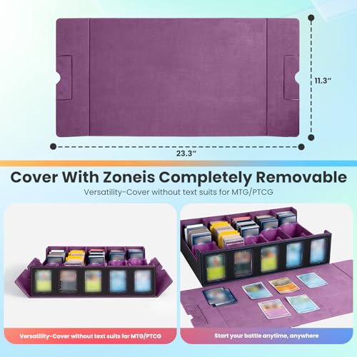 Trading Card Storage Box with Commander Display, 5-Row Deck Case with Removable Lid & Handle, 4000+ Card Organizer with 48 Colorful Dividers & 5 Stoppers for MTG, Black & Purple - color: Black & Purple, size: 4000+, with Handle