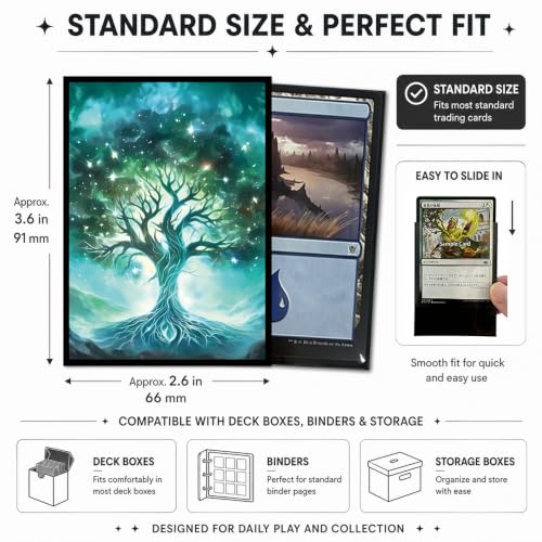 100 PCS TCG/MTG Card Sleeves, Matte Back Anti-Slip & Easy Shuffling Applicable to OCG CCG DTCG PTCG, 2.6 x 3.6 in Standard Size Cards (Tree) - color: Tree