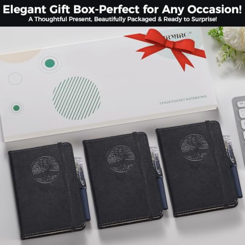 Small Journal Notebook Pocket Notebook, 3.7" x 5.7", A6, Black, 3 Pack - color: 3 Black Tree, size: A6