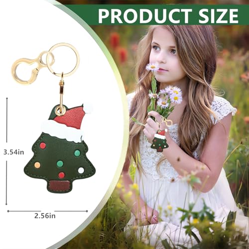 BORKUANA PU Leather Keychain holder Protective Case Compatible with AirTag - color: Christmas Tree