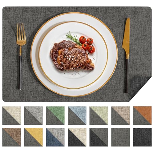 Romanstile Vinyl Placemats Set of 6, Reversible Faux Leather Wipeable Table Mats - color: Grey-black, size: PCS4