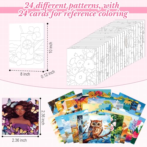 Sherr 24 Pcs Pre Drawn Canvas for Adult, Mixture, 8 x 10 Inch - size: 8 x 10 Inch, style: Mixture