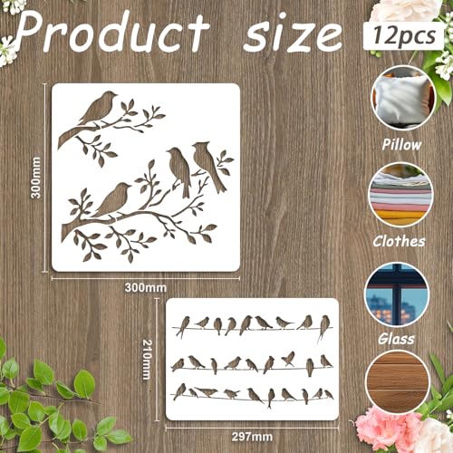 12Pcs Hummingbird Stencil PET Painting Templates Birds Inlay Border Stencils for Furniture Reusable DIY Craft for Wall Wood Fabric Canvas Paper Home Decor - color: bird