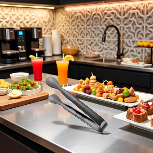 1Pc Black Mini Stainless Steel Serving Tong with Smooth Edge for Appetizers, Tea Party, Coffee Bar, Desserts - Kitchen Utensils