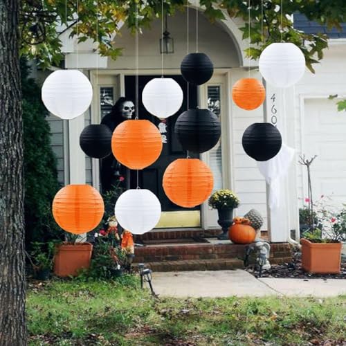 Orange Black White Paper Lanterns Decorative 12pcs Halloween Hanging Decorations for Graduation Thanksgiving Birthday Party Decorations - color: black,orange,white