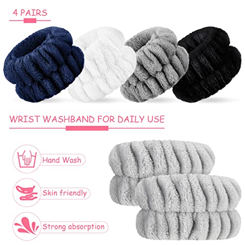 Chuangdi 4 Pairs Wrist Bands for Washing Face Microfiber,Dark Colors - color: Dark Colors