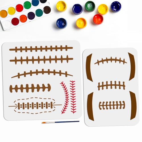 MAYJOYDIY Football Sewing Thread Stencils, 11.8x11.8 inch, 2 Pack with Paint Brush, Sports Ball Drawing Templates - color: Football Sewing Thread