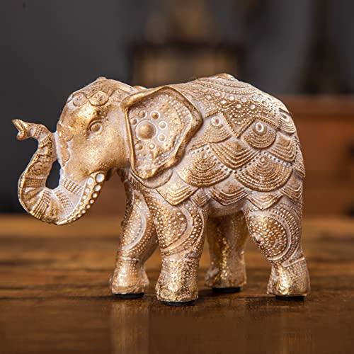 Small Elephant Statues Gold Home Decor Elephant Figurines with Trunk Up - color: Gold