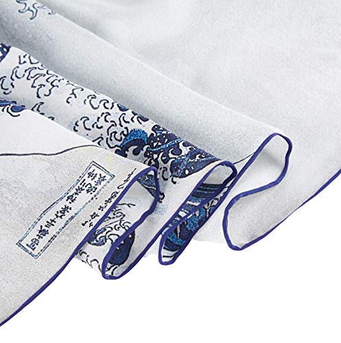 JWSilk Long Charmeuse Silk Scarf Classic Art Print - color: Great Wave Off Kanagawa