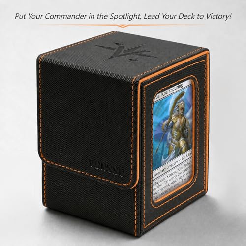Venssu MTG Deck Box with Commander Display Window (Black&Orange, 1 window) - color: Black and Orange